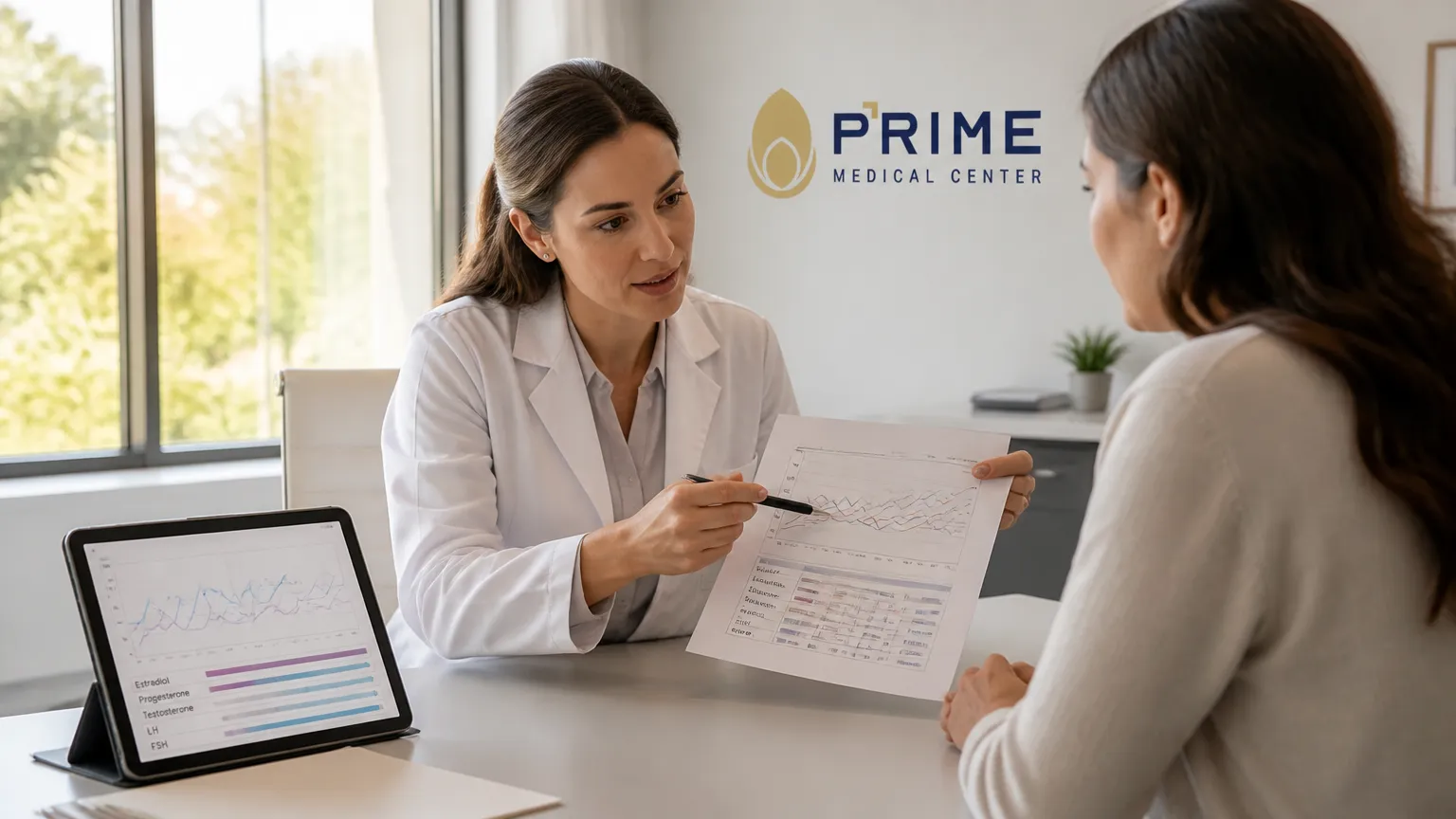 Medico analisando resultado de testosterona livre durante consulta clinica detalhada.
