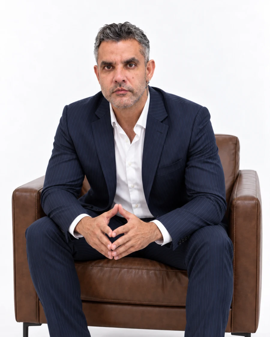 Warlei Xavier, CEO da Prime Medical Center, sentado em retrato de estúdio.